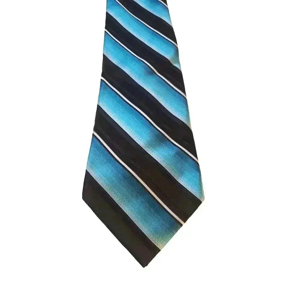 Croft & Barrow Luxury‎ Black Blue Stripes All Silk Necktie Tie Business Church